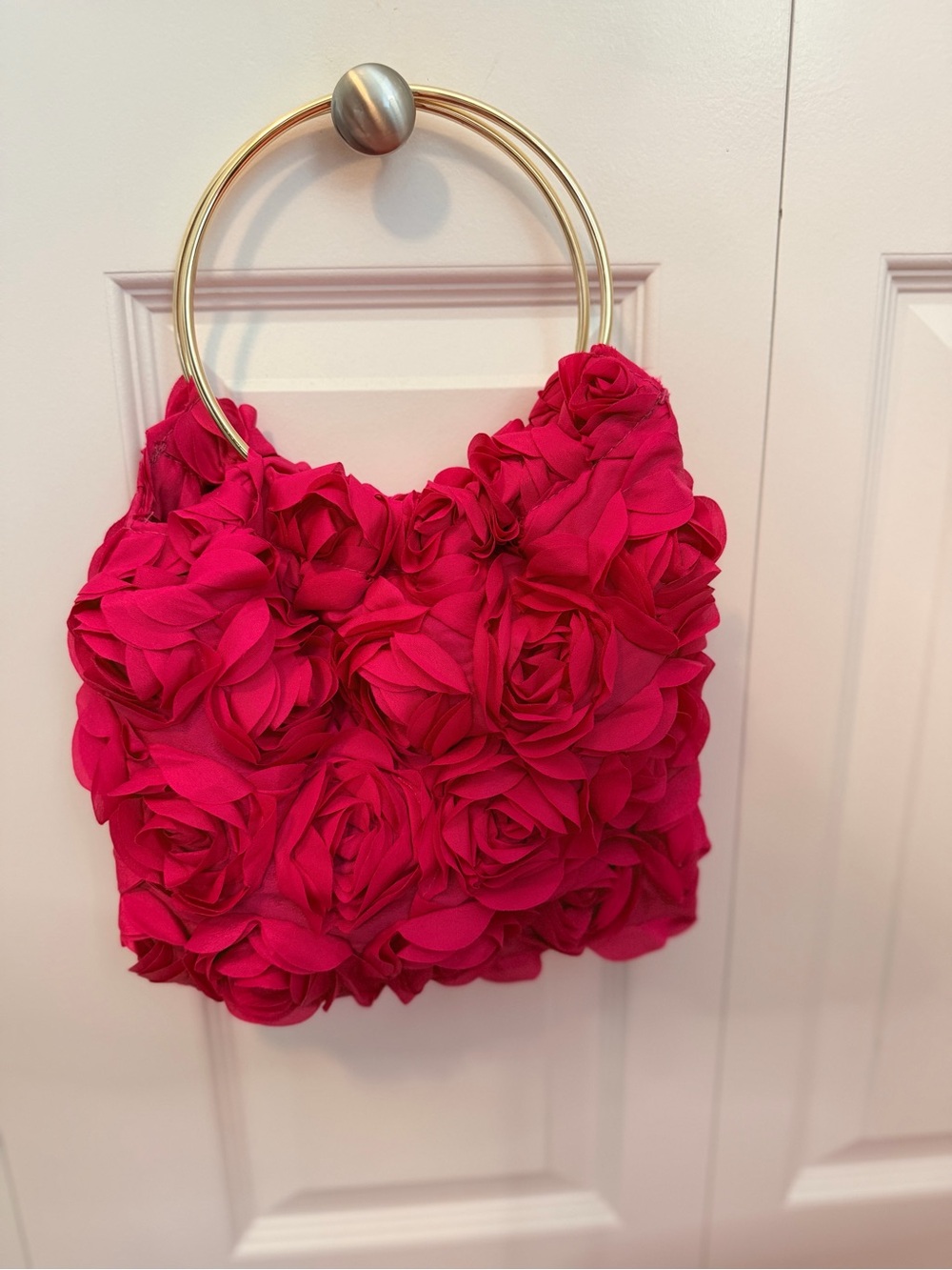 Floral Rosette Handle Tote - Hot Pink